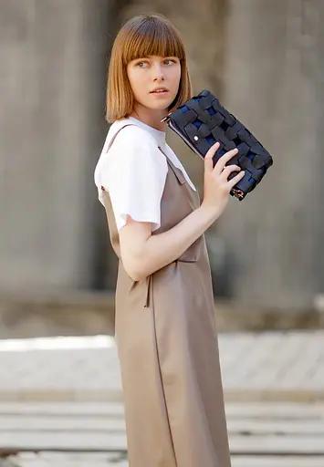 Шкіряна плетена жіноча сумка Пазл S синя Crazy Horse - фото 2