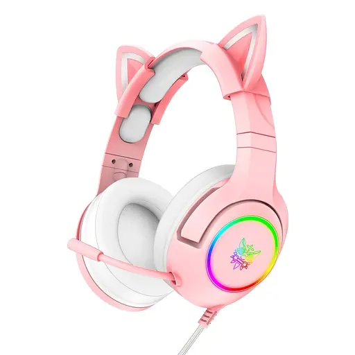 Дротова ігрова гарнітура Onikuma Gaming CAT with LED K9, USB, 3.5mm, 2.2m, pink - фото 2