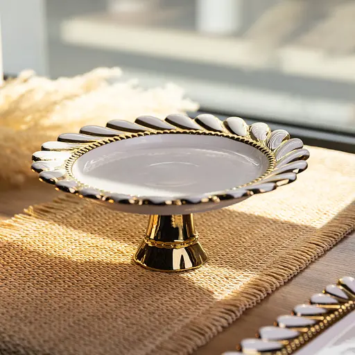 Тортовница фарфоровая на ножке Yiwu Tiffany 25х25х10 см круглая подставка для торта капкейков пирожных десертов праздничная посуда ML2047 - фото 2