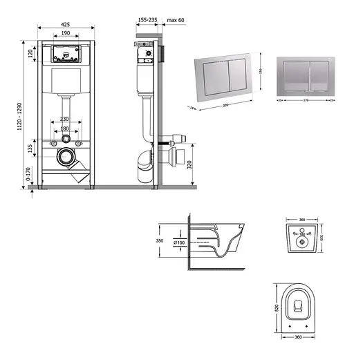 Набір Q-tap Nest 4 в 1 підвісний унітаз Jay Ultra Quiet 520x360x320 + комплект інсталяції QT07335175W48204 - фото 8