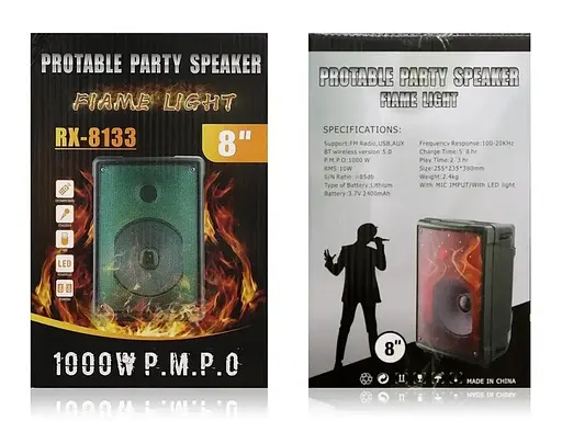 Портативна колонка UKC RX-8133 Акустична система 30Вт RGB підсвічування 2x8" 2400mAh Чорний - фото 5