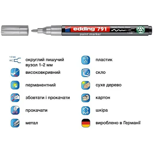 Маркер Edding Paint e-791 1-2 мм круглий срібний (e-791/54n) - фото 2