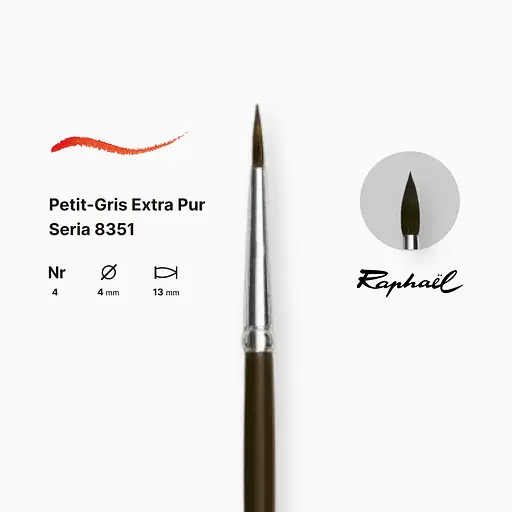 Кисть синтетика круглая (имитация белки) Raphael Petit Gris №4, длинная ручка - фото 2