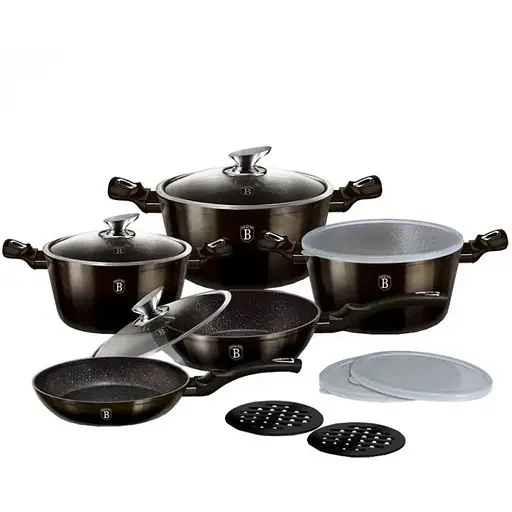 Набор посуды из 13 предметов Berlinger Haus Metallic Line Shiny Black Collection (BH-7032)