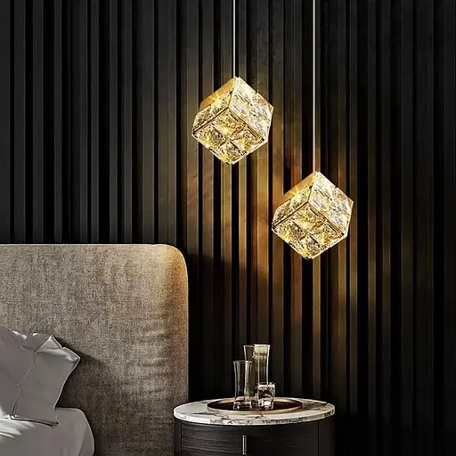 Латунный светильник с подвесным хрустальным кубом 10х10 см | Line F | Арт. A267-100*100 - фото 1