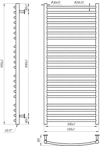 Водяна рушникосушка Mario Inox Фенікс 1170x530/500 1.6.044625.P, Хром, нижнее - фото 4