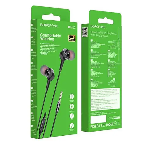 Проводные вакуумные наушники Borofone BM52 Revering, 3.5mm, 1.2m, Чёрный - фото 4