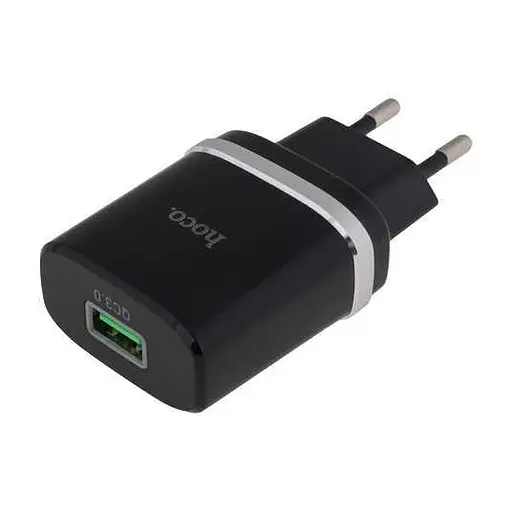 Блок живлення швидкого заряджання мережевий адаптер Hoco C12Q 18 W 1 USB-A AFC FCP чорний - фото 1