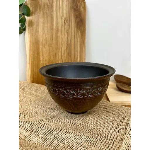 Макитра 1.5 литра керамическая (глиняная) резная декор