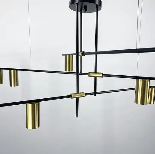 Линейная подвесная люстра на 9 плафонов-спотов цвета латунь Line.F MD 8021-9 BK+GD - фото 5