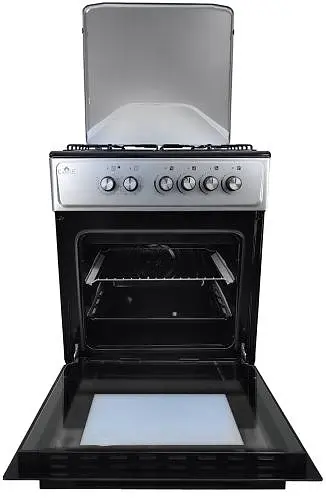 Плита комбінована Castle CPG-60B, Black/Grey, поворотні перемикачі, 4 газові конфорки, автопідпал інтегрований, решітка металева емальована, електрична духовка з подвійним склом, конвекція, підсвітка, два тени, металева кришка, 60x60x86.5см