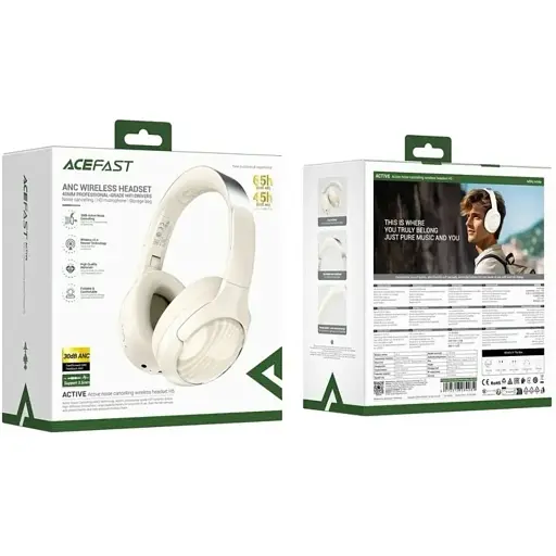 Беспроводные наушники Acefast H5 active noise cancelling wireless headset Milky White - фото 2