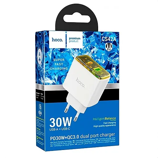 Сетевая зарядка Hoco CS42A Amanecer PD30W+QC3.0 White - фото 2