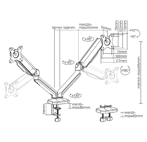 Кронштейн настільний для двох моніторів 17-32 дюйми OfficePro OPSMA-502 Black - фото 6