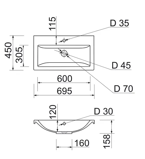 Раковина Adamant умывальник CERS искусственный камень прямоугольная - фото 8