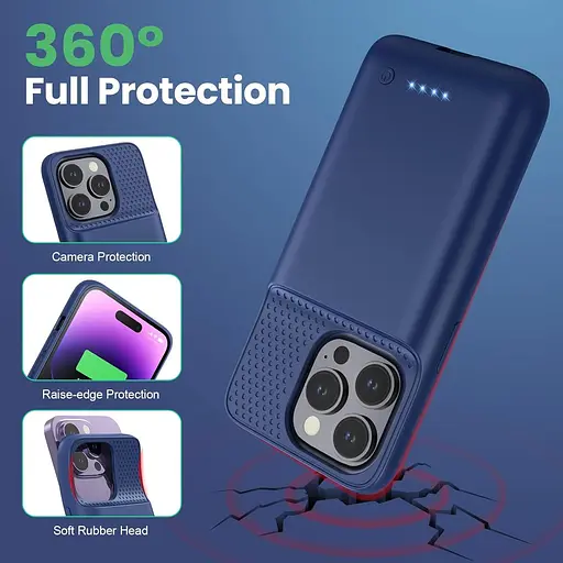 Чехол Feob Battery для iPhone 14 Pro (6,1 дюйма), мощный ультратонкий чехол для зарядки аккумулятора емкостью 7200 мАч, защитный - фото 5