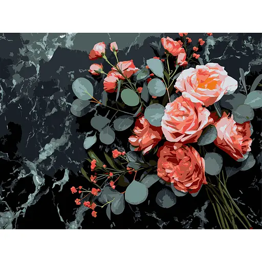 Картина по номерам Strateg Цветочный букет на черном фоне 30х40 см (FH-31) - фото 1