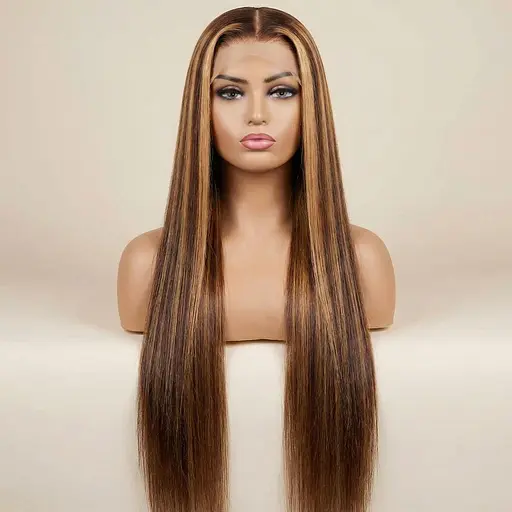 Довга перука з прямого штучного волосся омбре 70 см Каштановий з Блонд - фото 3