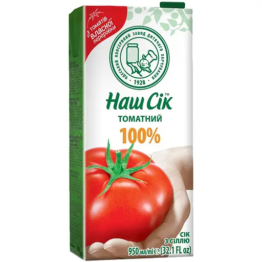 Уцінка. Сік Наш сік Томатний 100% з сіллю 0.95 л  