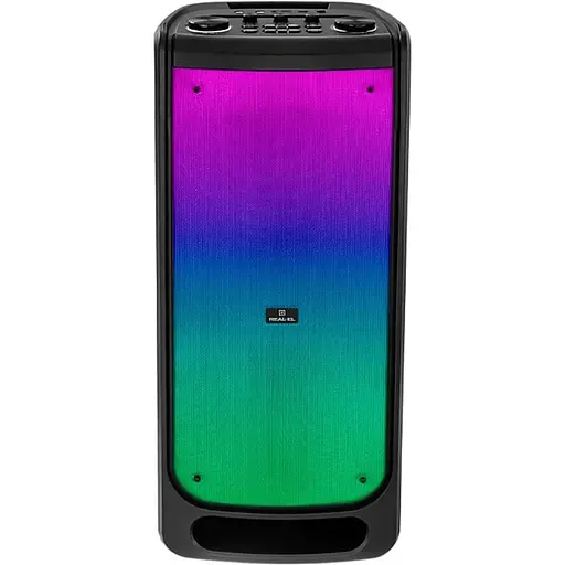 Колонка портативная 2.0 Real-El X-797, Black, 90 Вт (2 x 45 Вт), Bluetooth, AUX/USB/microSD, RGB подсветка, два микрофонных входа с функцией `эхо`, пульт ДУ, аккумулятор 88.8 Вт/ч - фото 3