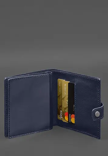 Кожаная обложка-портмоне для военного билета офицера запаса (широкий документ) Синий - фото 7