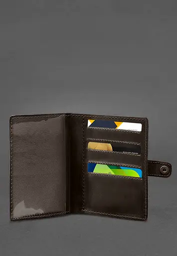 Кожаная обложка-портмоне для военного билета 15.0 темно-коричневая Crazy Horse - фото 4