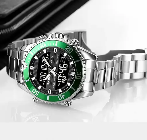 Чоловічий наручний годинник Skmei 1850 (Сріблясті з зелений) - фото 6