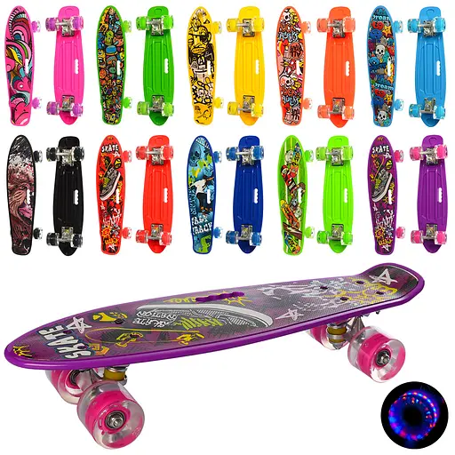 Скейт пенні-борд, 56x14 см, PU колеса зі світлом, малюнок, MS0749-6 (В асортименті) - фото 2