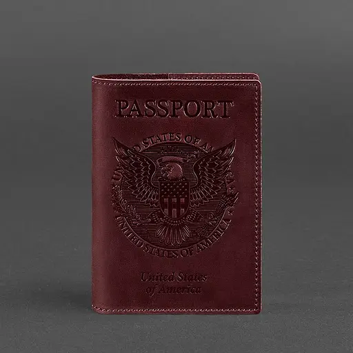 Шкіряна обкладинка для паспорта з американським гербом бордова - фото 5