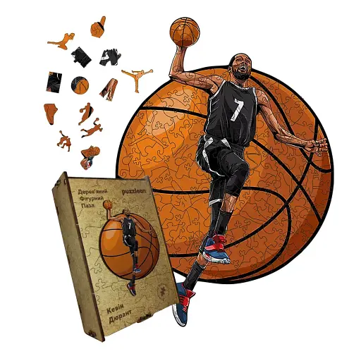 Деревянный пазл Кевин Дюрант, А1, Картонная коробка 500+ элементов