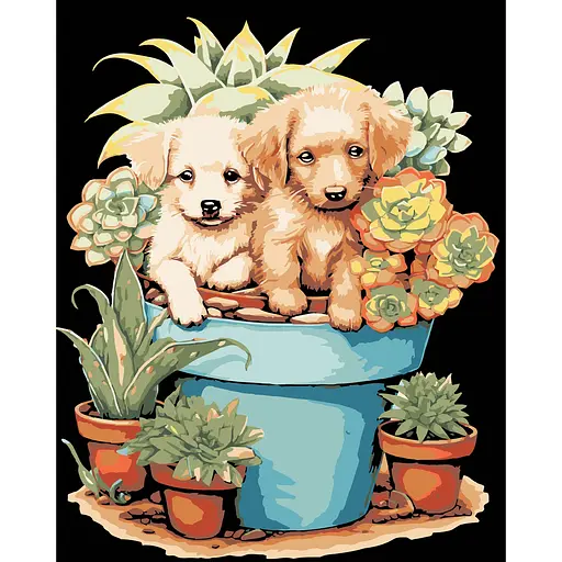 Набор для росписи по номерам Strateg Щенок на черном фоне 40 х 50 см (AH1192-16) - фото 1