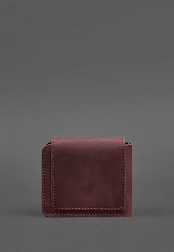 Кожаное портмоне 4.2 на кнопке бордовое Crazy Horse - фото 5