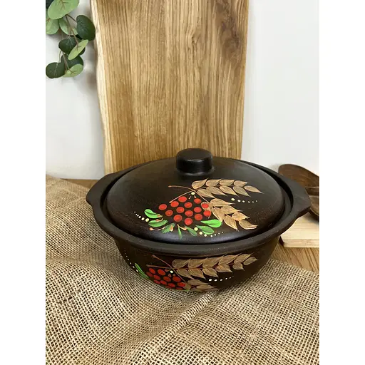 Котел с крышкой керамический (глиняный) резной Золотой Колосок 3 л