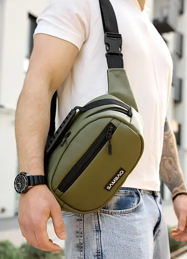 Сумка через плечо бананка Sambag Flex хаки 30×17×10 см (85351019m) - фото 6