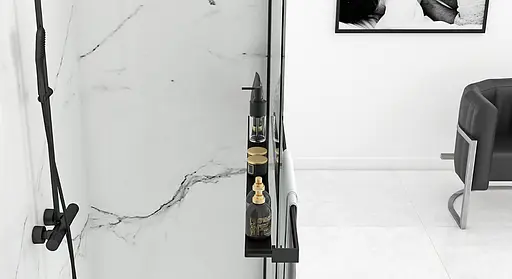 Душова стінка Rea Aero 80 black з полицею Evo REA-K7580 + HOM-00652, прозорий, чорний матовий - фото 3