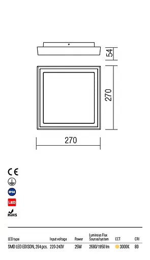 Стельовий світильник BEZEL PL M LED 25W IP54 DB 3000K (SQ) (5.1.2) Redo 9188 - фото 3