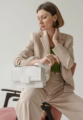 Женская кожаная сумка Kelly белая - фото 4