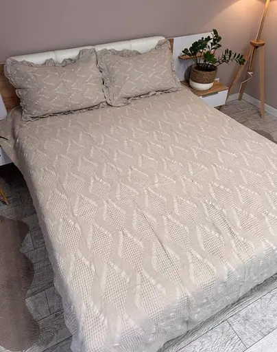 Набір вафельне покривало + 2 наволочки 200x230 см - комплект у подарунковій сумці Пудровий - фото 1