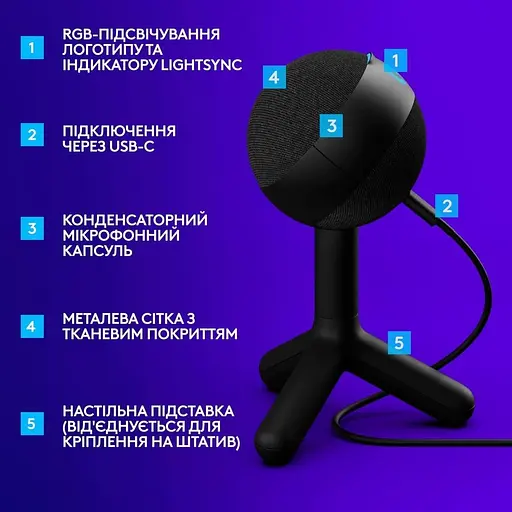 Мікрофон Logitech G Yeti Orb RGB Black (988-000551) - фото 6