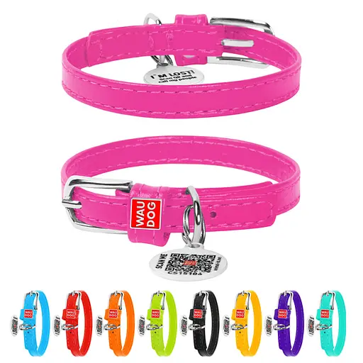 Нашийник для собак шкіряний Waudog Glamour з QR-паспортом без прикрас XXS Ш 9 мм Д 18-21 см рожевий - фото 2