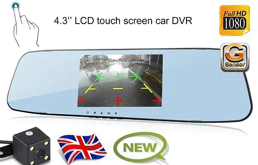 Зеркало видеорегистратор с камерой заднего вида L505C 4.3" сенсорное - фото 3