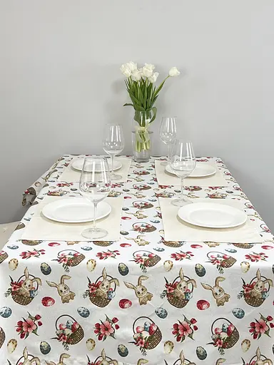Водоотталкивающая Скатерть Пасхальная корзина 220х140 см (+ 4 салфетки 30х40) - фото 3