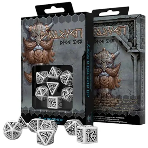Набір кубиків Dwarven White & black Dice Set , 7 шт. (SDWA02) - фото 1