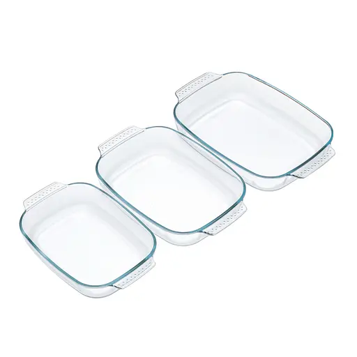 Набір деко прямокутних форми з жароміцного скла для запікання з ручками 3.1 л 2.5 л 1.8 л, Ristal Прозорий 86981 - фото 5