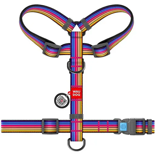 Шлейка для собак Waudog Nylon анатомическая H-образная с QR-паспортом, рисунок "Линия 1", пластиковый фастекс, L - фото 2