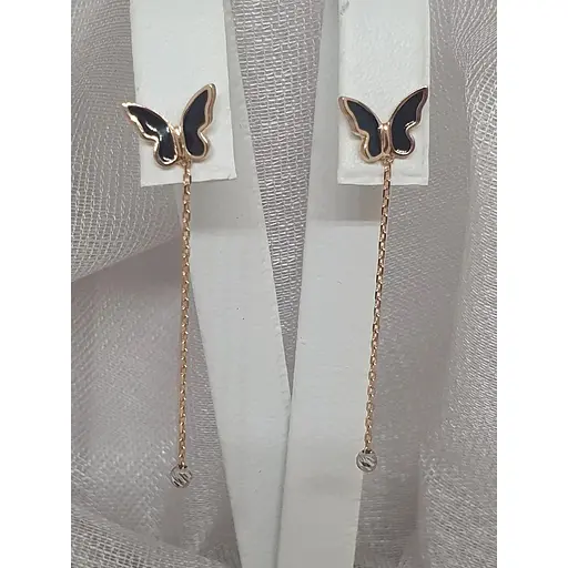 Золотые серьги-пуссеты Столичная Ювелирная Фабрика Бабочки с эмалью. 111221ЕЧ - фото 3