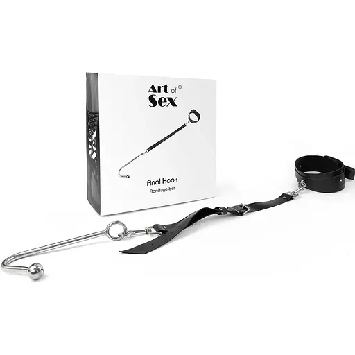 Анальний гак із нашийником з натуральної шкіри Art of Sex - Anal hook, Чорний