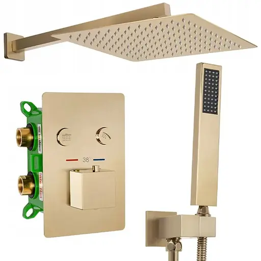 Душова система прихованого монтажу Rea Fenix-Davis з термостатом brushed gold REA-P6358, Золотий - фото 1
