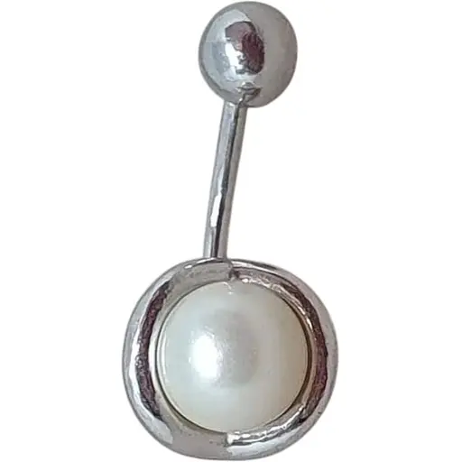 Серебряная серьга для пирсинга пупка Umax с жемчугом. 7021U