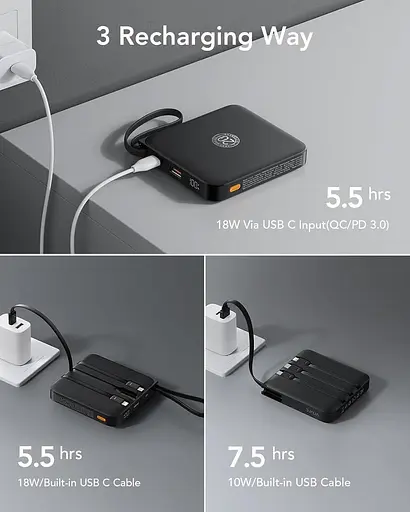 Портативное зарядное устройство VRURC 20000 мА·ч со встроенными кабелями - фото 3